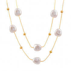 Colier Delia, auriu, din otel inoxidabil, model cu perle - Colectia Universe of Pearls