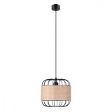 Lampă Suspendată Fost Negru Oțel/Snur 1 Bec Coș Geometric Industrial De Interior