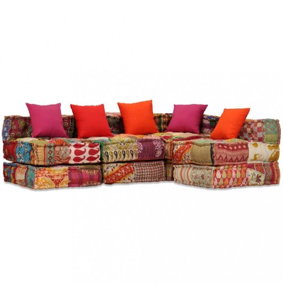 vidaXL Canapea puf modulară cu 4 locuri, petice, material textil foto