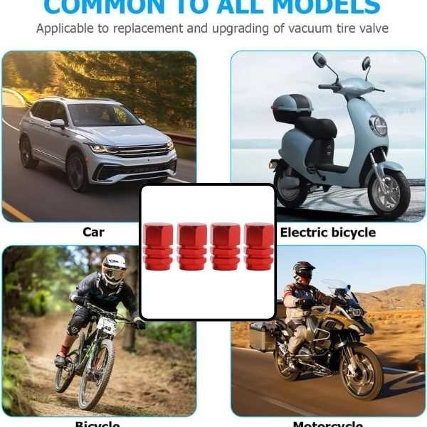 Set 12 Capace Hexagonale pentru Valva Auto, Aliaj Aluminiu, Lungime 1.8 cm, Rosu