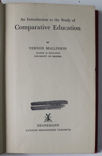 AN INTRODUCTION TO THE STUDY OF COMPARATIVE EDUCATION by VERNON MALLINSON , 1961