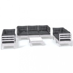 Set mobilier de gradina cu perne, 8 piese, lemn masiv de pin
