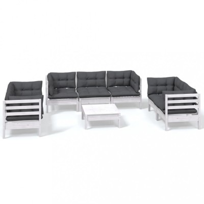 Set mobilier de gradina cu perne, 8 piese, lemn masiv de pin foto
