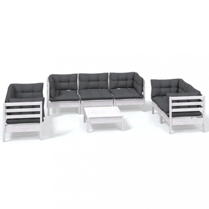 Set mobilier de gradina cu perne, 8 piese, lemn masiv de pin