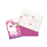 Set de 6 invitatii cu plicuri pentru petrecere, Unicorn Rainbow Colors, dimensiuni 14,5 x 9,5 cm