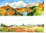 E117. Pachet doua tablouaşe format lung, diptic de iunie, acuarele neinramate, Peisaje, Acuarela, Realism, RavariuArt
