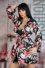 X709-1 Set 2 piese lenjerie casual din desu si halat cu material satinat si print floral
