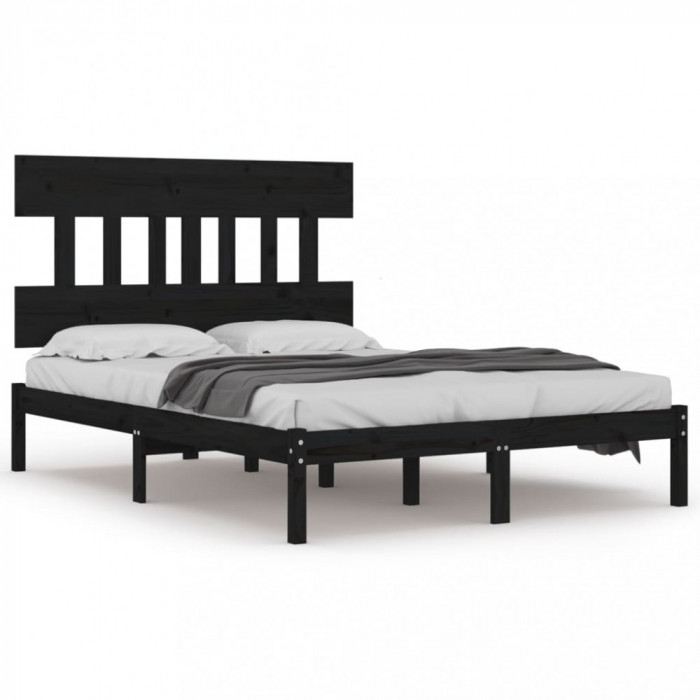 Cadru de pat Super King 6FT, negru, 180x200 cm, lemn masiv