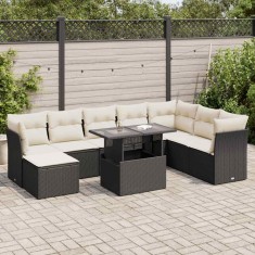 vidaXL Set mobilier de grădină cu perne, 9 piese, negru, poliratan foto