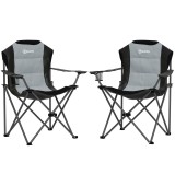 Outsunny Lot de 2 scaune pliante camping rembursate cu spătar &icirc;nalt cu suport pentru pahar, greutate 120 kg, gri &icirc;nchis | Aosom Romania