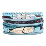 Cumpara ieftin Set bratari cu multiple straturi JustZEN Pana pentru doamne Bleu 19 cm