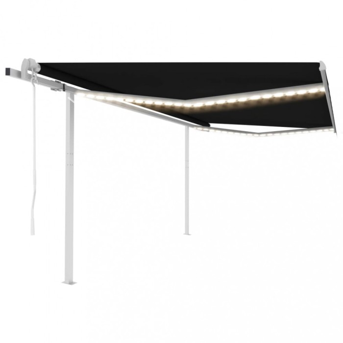 vidaXL Copertină automată cu senzor v&acirc;nt &amp; LED, antracit, 4x3,5 m