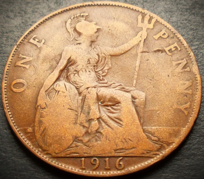 Moneda istorica 1 (One) PENNY - ANGLIA, anul 1916 *cod 5109 A - EDWARDVS VII