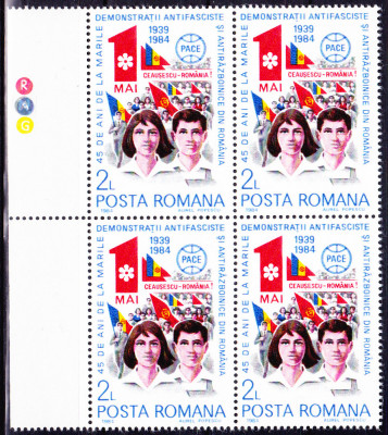 TSV$ - 1984 LP 1098 45 ANI DE LA DEMONSTRATIILE DIN 1939 BLOC X 4 MNH/** LUX foto