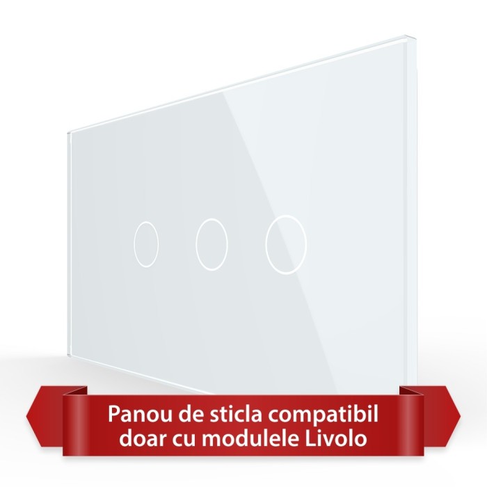 Panou Intrerupator Simplu + Dublu cu Touch LIVOLO din Sticla, Standard Italian - 4M SmartElectro IntelligentHouse