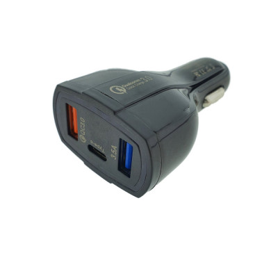Incarcator rapid auto 35W, cu 3 porturi, USB tip C, USB QC 3.0 si USB 3.5A, 12 - 32 V, cu protectie, negru foto