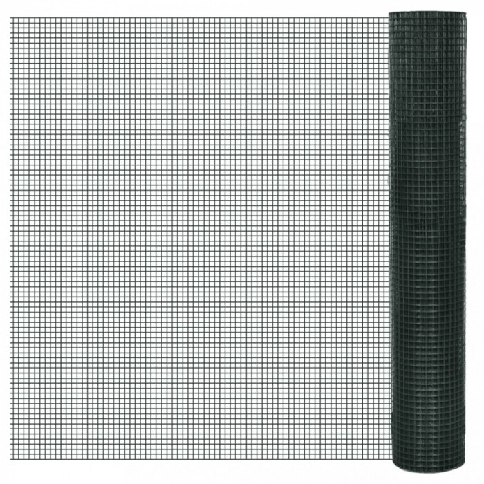 vidaXL Plasă de s&acirc;rmă găini, verde, 25 x 1 m, oțel galvanizat cu PVC 140439