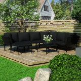 Set mobilier de grădină cu perne, 8 piese, negru, PVC, vidaXL