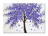 Cumpara ieftin Tablou copac inflorit pictat manual, Bucurie in violet, 70x50cm ulei pe panza in cutit efect 3D