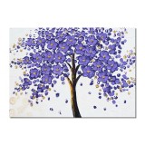 Tablou copac vietii pictat manual, Bucurie in violet, 70x50cm ulei pe panza in cutit efect 3D