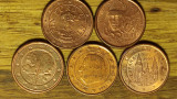 1 euro cent -set 5 tari diferite- Belgia Germania Spania Franta Austria - XF
