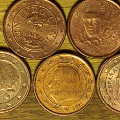 1 euro cent -set 5 tari diferite- Belgia Germania Spania Franta Austria - XF