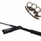 Set baston telescopic flexibil negru maner tip tonfa 47 cm + pumnal craniu