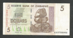 ZIMBABWE 5 DOLARI DOLLARS 2007 [28] P-66 , VF foto