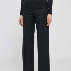 Sisley pantaloni femei, culoarea negru, drept, high waist