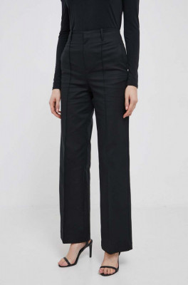 Sisley pantaloni femei, culoarea negru, drept, high waist foto