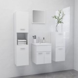 Set mobilier de baie, alb extralucios, lemn prelucrat