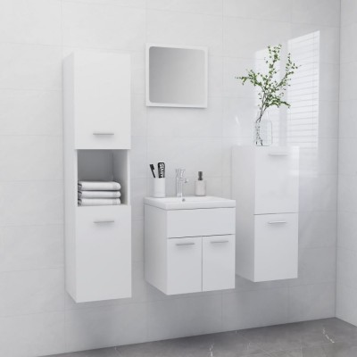 Set mobilier de baie, alb extralucios, lemn prelucrat foto