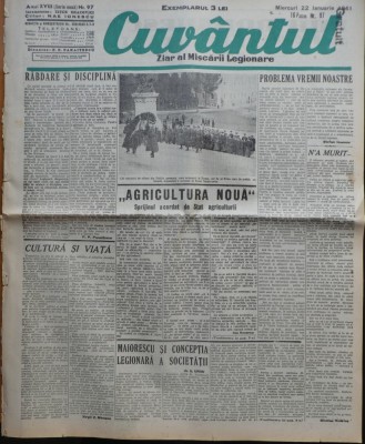 Cuvantul , ziar al miscarii legionare , 22 ianuarie 1941, nr. 97 foto