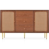 Comodă modernă cu 2 uși și 3 sertare, raft reglabil, pentru living și dormitor, 150x40x90 cm, Culoare naturală