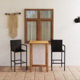 VidaXL Set mobilier de bar de grădină, 3 piese, negru