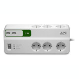 PRELUNGITOR APC Schuko x 6 conectare prin Schuko (T) USB x 2 cablu 2 m 10 A protectie supratensiune alb &amp;quot;PM6U-GR&amp;quot;