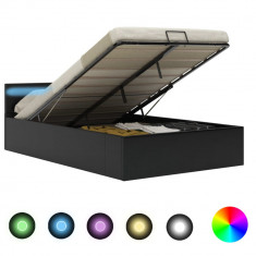 vidaXL Cadru pat hidraulic ladă cu LED negru 120x200cm piele ecologică