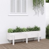 vidaXL Strat &icirc;nălțat de grădină, alb, 121x30x38 cm, lemn masiv de pin