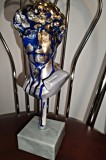 Bust David cu postament marmură 24 cm h. Argintiu, auriu, albastru. . Bust rășină 14 cm h pe bază marmură 3 cm h