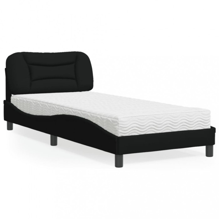 vidaXL Pat cu saltea, Hvar, negru, 90x200 cm, textil 3208508