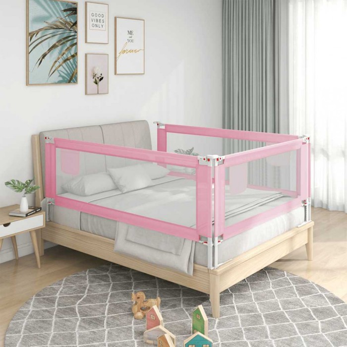 Balustradă de protecție pat copii, roz, 190x25 cm, textil