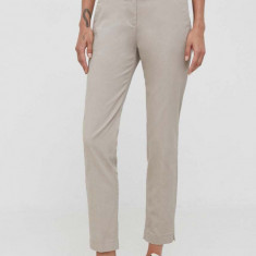 Sisley pantaloni femei, culoarea bej, mulata, high waist