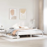 VidaXL Cadru de pat cu sertare, alb, 200x200 cm, lemn masiv de pin