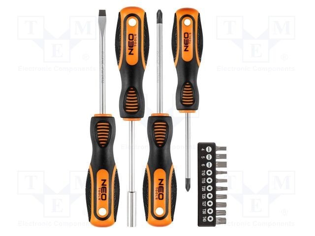 Kit 14 șurubelnițe Phillips și plată NEO TOOLS, oțel crom vanadium, m&acirc;nere ergonomice antialunecare