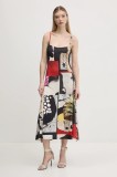 Desigual rochie NEWSPAPER COLL culoarea negru, maxi, evazată, 25SWVK40