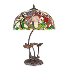 Lampa de masa Tiffany cu flori si picior metal TA-161