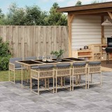 vidaXL Set de masă pentru grădină, 9 piese, cu perne, bej, poliratan 3211464