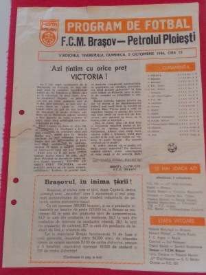 Program meci fotbal FCM BRASOV - PETROLUL PLOIESTI (05.10.1986) foto