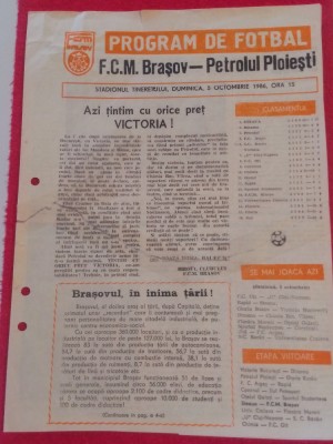 Program meci fotbal FCM BRASOV - PETROLUL PLOIESTI (05.10.1986) foto