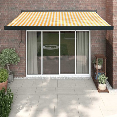 Copertină retractabilă, galben/alb, 3x2,5 m, textil/aluminiu foto